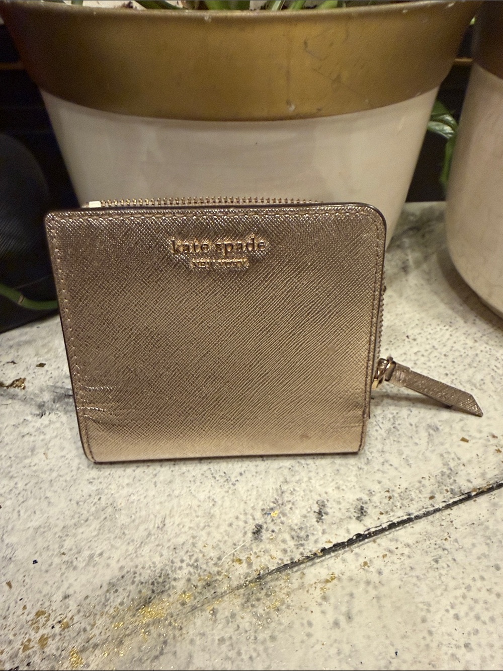 kate spade metallic rose gold zip-around wallet (shimmery gold-tone)